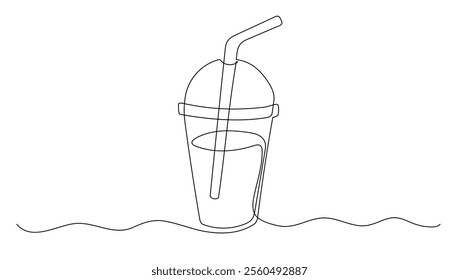 Drink glass one continuous line illustration. Hand drawn doodle sketch of soda on white background