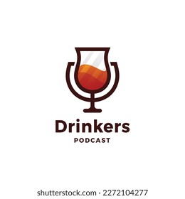 Drink Glass Podcast Gradient Logo Vector Icon Illustration
