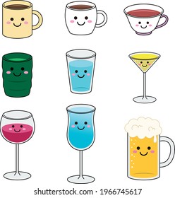 drink glass set smile material illustration