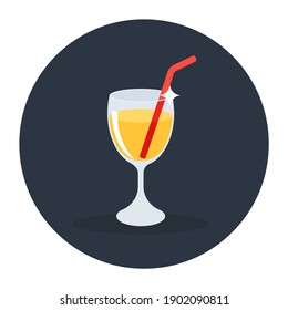 
Drink glass with straw flat rounded icon 