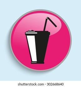 Drink in a glass with a straw. Vector icon.