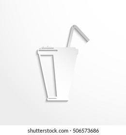 Drink in a glass with a straw. Vector icon.