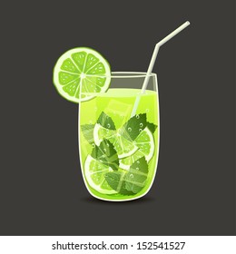 drink in glass with straw - vector illustration