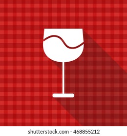 Drink glass vector icon on red tablecloth texture with long shadow design 