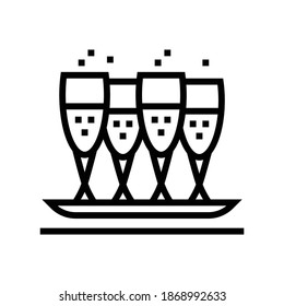 drink glasses on tray line icon vector. drink glasses on tray sign. isolated contour symbol black illustration