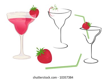 Drink glasses with strawberry and straw.