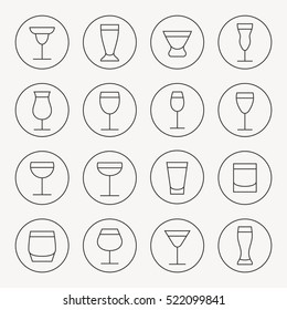 Drink Glasses Thin Line Icon Set