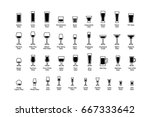 Drink glasses with titles, black and white icons set. Vector illustration