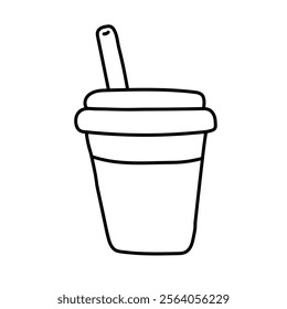 Drink to go. Black and white illustration, hand drawn coloring.