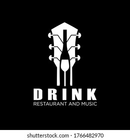 Drink Guitar Live Music Concert on Bar Cafe Restaurant Pub Nightclub logo design