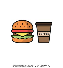 Drink and hamburger set food icon vector basic design simple and modern concept graphic
