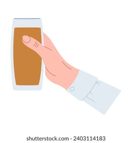 Drink in hand. People holding glass bar cocktail. Beverages in glass, cup, bottle, wineglass