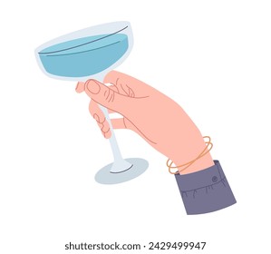 Drink in hand. People holding glass bar cocktail. Beverages in glass, cup, bottle, wineglass