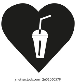 Drink heart icon. Love potion symbol. Black straw emblem. Vector illustration.