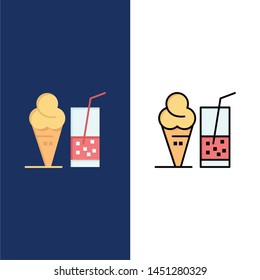 Drink, Ice Cream, Summer, Juice  Icons. Flat and Line Filled Icon Set Vector Blue Background