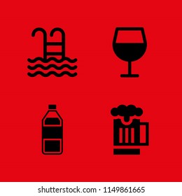 drink icon. 4 drink set with beer, water and wine vector icons for web and mobile app