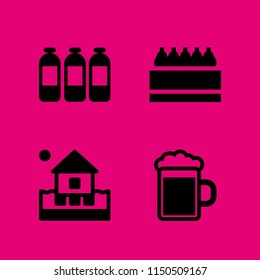 drink icon. 4 drink set with beer, gift basket, bottle and water vector icons for web and mobile app