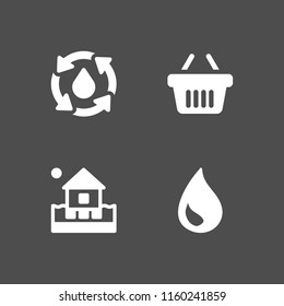 drink icon. 4 drink set with water, water drop and shopping basket vector icons for web and mobile app