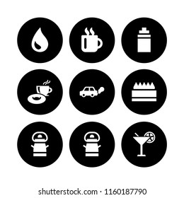 drink icon. 9 drink set with cocktail, milk, mug and contamination vector icons for web and mobile app
