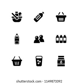 drink icon. 9 drink set with straw, picnic, water and shopping basket vector icons for web and mobile app