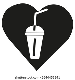 Drink icon. Beverage cup symbol. Refreshing straw illustration. Vector image.