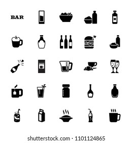 Drink icon. collection of 25 drink filled icons such as mug, bar, soup, soda, double burger with flag, coffee and croissant, milk. editable drink icons for web and mobile.