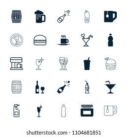 Drink icon. collection of 25 drink filled and outline icons such as clean wine glass, tea cup, cup, bottle, wine glass and bottle. editable drink icons for web and mobile.
