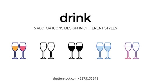 drink Icon Design in Five style with Editable Stroke. Line, Solid, Flat Line, Duo Tone Color, and Color Gradient Line. Suitable for Web Page, Mobile App, UI, UX and GUI design.
