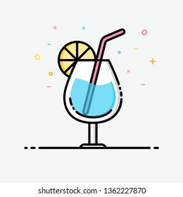 Drink icon in filled outline style for decorated in summer poster and social media banner. Blue hawaii vector icon.