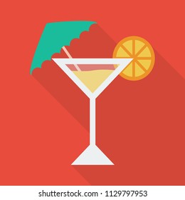 drink icon in flat style with long shadow, isolated vector illustration on red transparent background