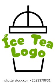 Drink Icon ice tea green symbol logo cup design cold beverage label retro design stamp product