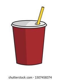 drink icon in a paper cup with a straw. glass for carbonated drinks. drinks for fastbud. flat design. vector illusion.