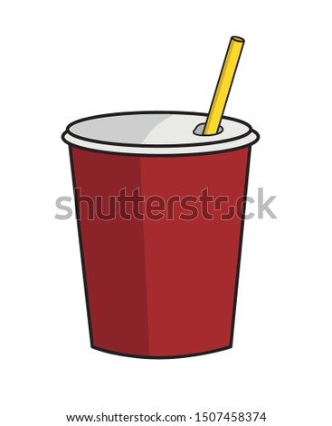 drink icon in a paper cup with a straw. glass for carbonated drinks. drinks for fastbud. flat design. vector illusion.