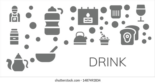 drink icon set. 11 filled drink icons.  Simple modern icons about  - Barista, Bottle, Milk, Kettle, Teapot, Champagne, Birthday, Baby food, Toast, Wine glass