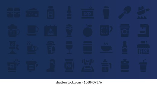 drink icon set. 32 filled drink icons. on blue background style Simple modern icons about  - Beer, Beer tap, Whiskey, Cheese, Cup, Tea, Sandwich, Alcohol, Birthday, Coffee cup