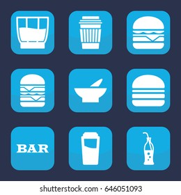 Drink icon. set of 9 filled drink icons such as bowl, drink, bar, double burger, cheeseburger, burger