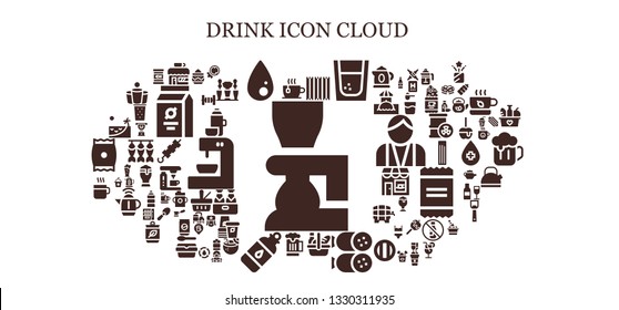 drink icon set. 93 filled drink icons.  Simple modern icons about  - Beer, Cup, Coffee shop, Liquify, Churros, Tequila, Picnic, Salami, Bottle, Coffee, Beach, Powder, Coconut