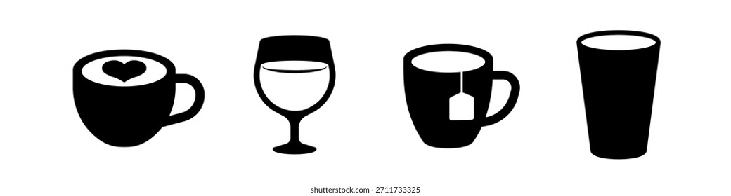 Conjunto de iconos de bebida. Bebida plana icono negro