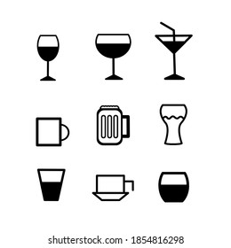 Drink icon set black and white color vector 