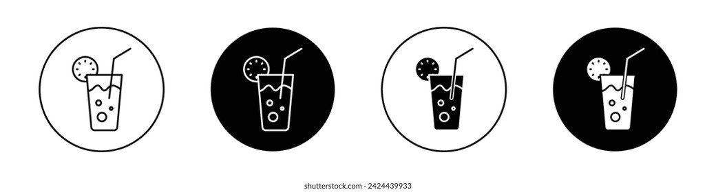 Drink Icon Set. Cold glass water with straw vector symbol in a black filled and outlined style. Summer Refreshing Cola Sips Sign.