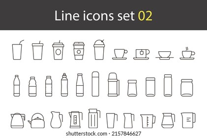 Drink icon set, designed for web and app, cup glass bottle kettle, vector illustration