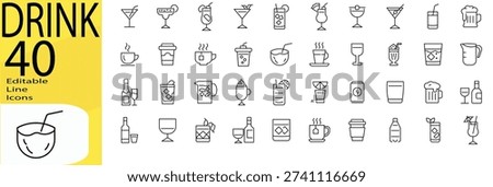 Drink icon set. Editable stroke.