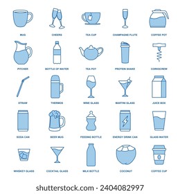 drink icon set, Included icons as Beer Mug, Folder, Tea Pot, Milk Bottle and more symbols collection, logo isolated vector illustration