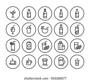 Drink icon set. Minimalistic flat line style.