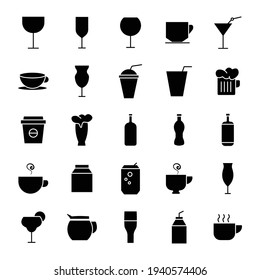 Drink icon set on white background. Editable stroke. Design template vector