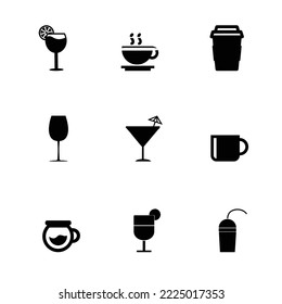 drink icon set, silhouette design, pictogram for app, web, packaging sign.