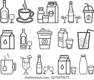 Drink icon set, soft drinking icon set black vector