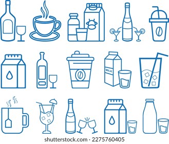 Juego de iconos para beber, conjunto de iconos para beber suave vector azul