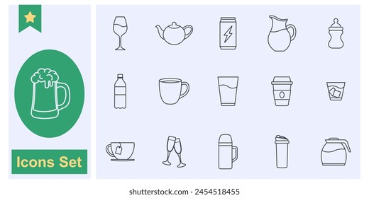 drink icon set symbol collection, logo isolated vector illustration