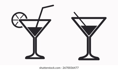 Conjunto de iconos de bebida. Vector aislado editable ilustración en blanco y negro de dos tazas o bebidas con paja